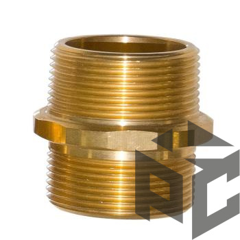 Ниппель латунь НР/НР Ду 50 (2") фото. Ниппель латунь НР/НР Ду 50 (2") оптом и в розницу. Доставка по РФ. Ниппель латунь НР/НР Ду 50 (2") от производителя "Рускон"