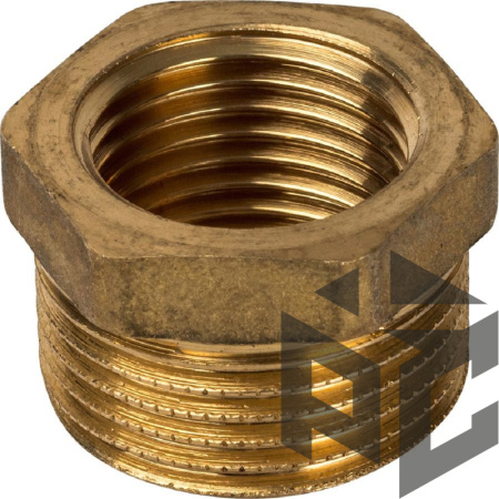 Футорка латунь НР/ВР Ду 10x15 (1/2"x3/8") фото. Футорка латунь НР/ВР Ду 10x15 (1/2"x3/8") оптом и в розницу. Доставка по РФ. Футорка латунь НР/ВР Ду 10x15 (1/2"x3/8") от производителя "Рускон"